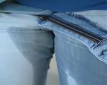 Lightblue jeans peeing in shower with blue panties peak