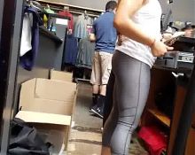 Hot teen mall worker in spandex